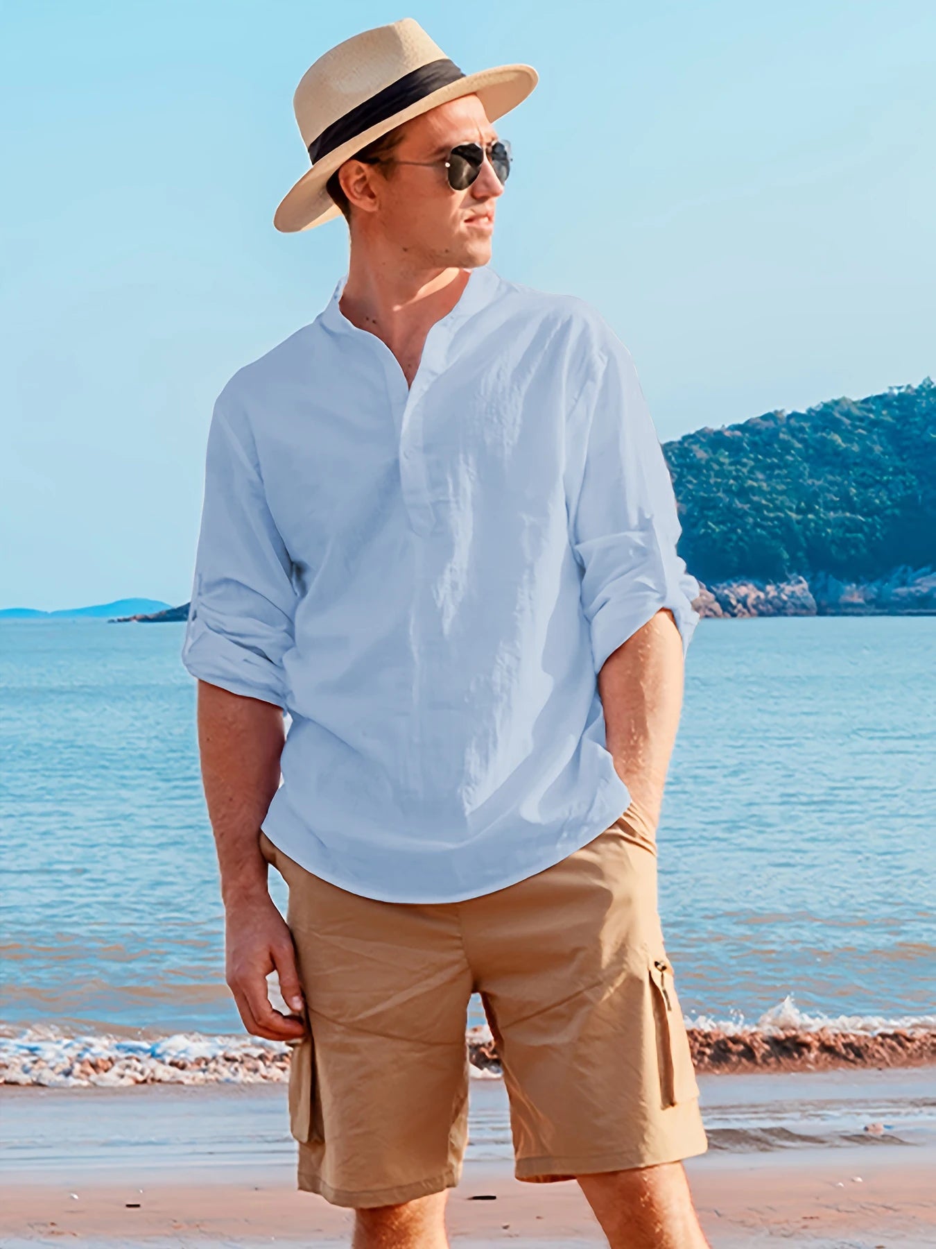 Men's Long Sleeve Linen Shirt Stylish Breathable Men's Clothing