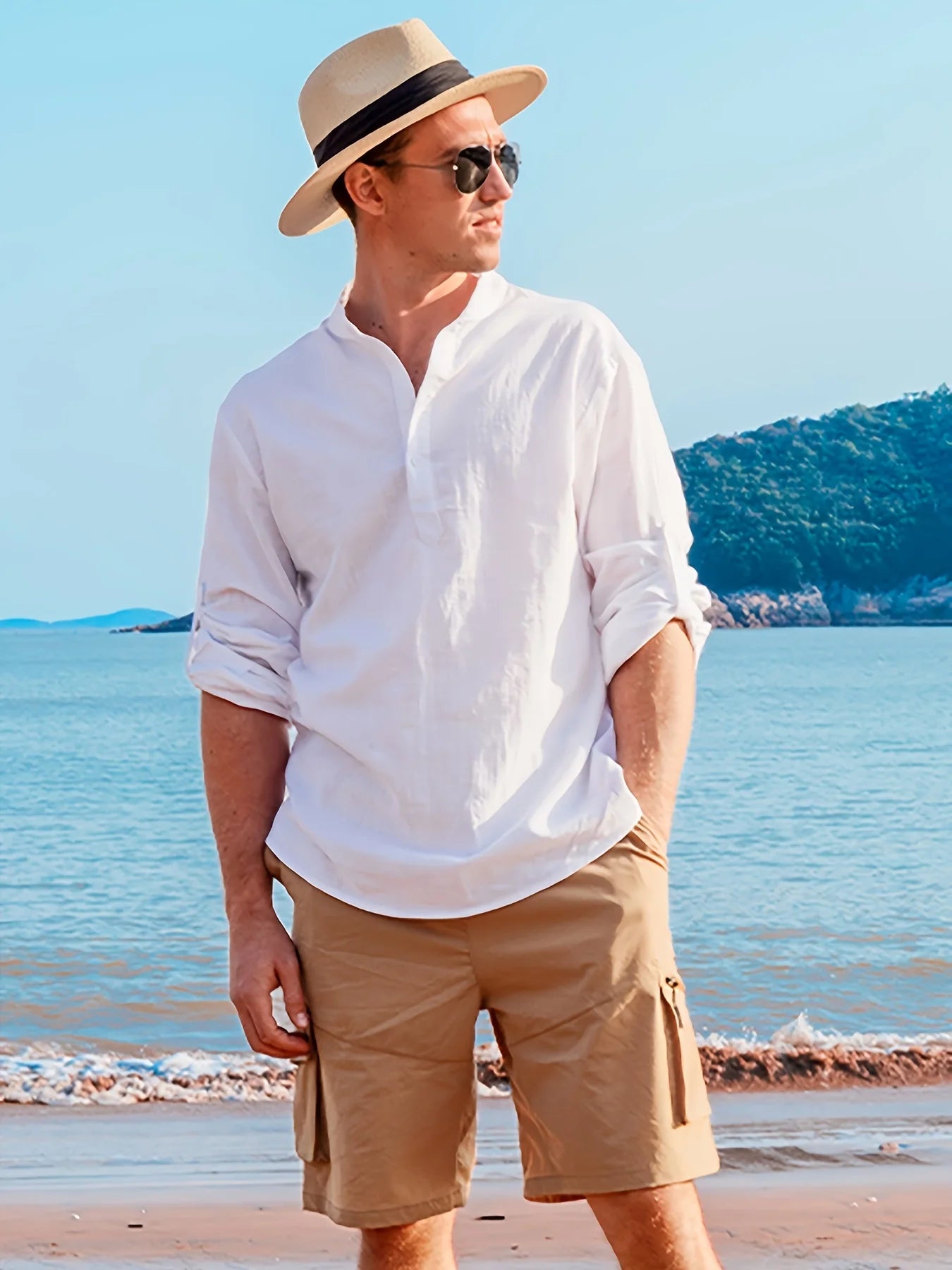 Men's Long Sleeve Linen Shirt Stylish Breathable Men's Clothing